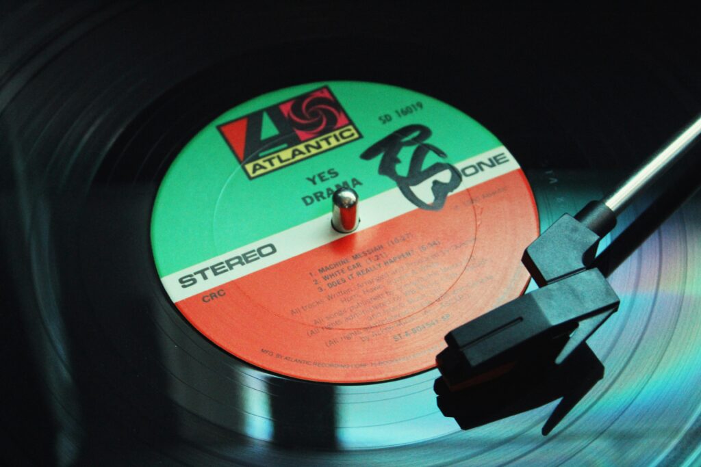 Shot of a vinyl record on a turntable